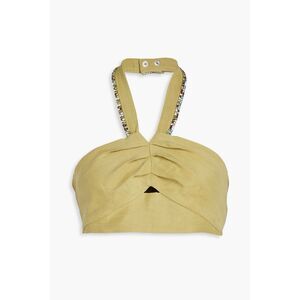 Sandro Paris Embellished Halter Crop Top Tilleul Yellow Rhinestone Strap NWT NEW